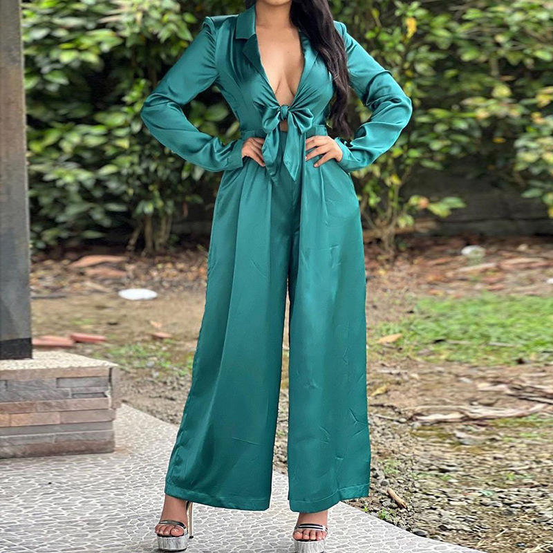 Fashion Plus Size Women Supply Temperament Loose Straight Solid Color Women Jumpsuit