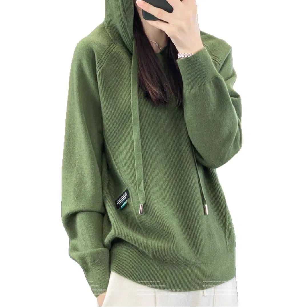 Trendy Women's Hooded Knit Sweatshirt for All Seasons