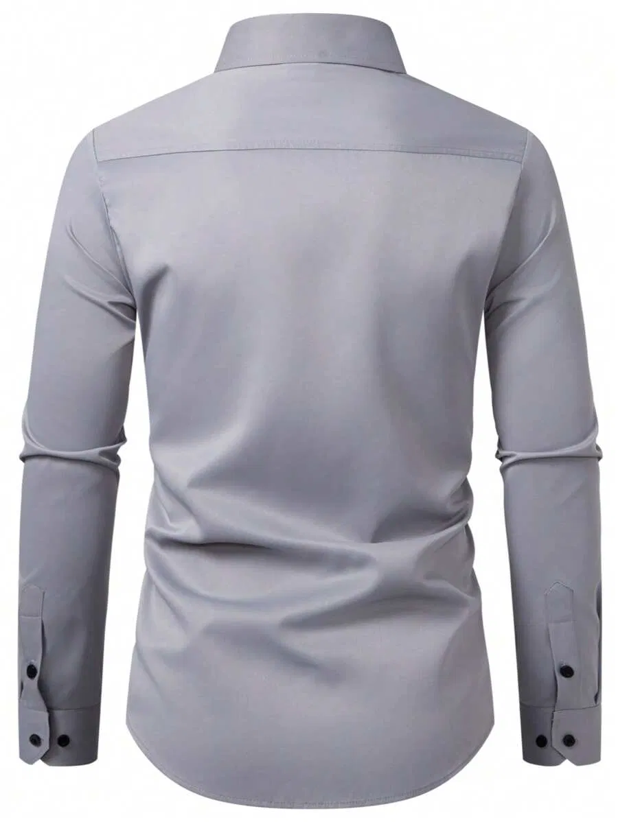 Men Solid Color Casual Shirt Long Sleeve Minimalist Design Summer Resort Wear Autumn Designer Shirt Top