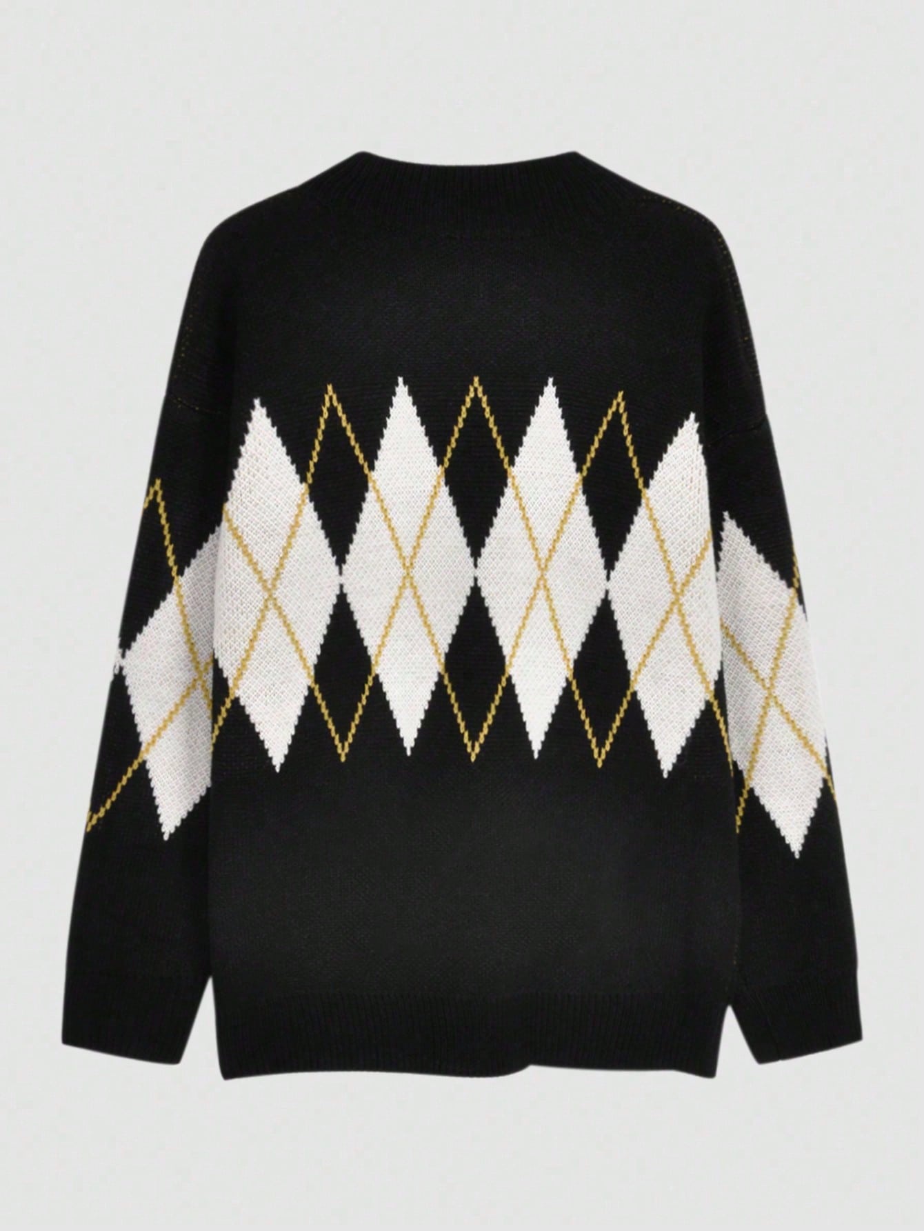 Women'S Oversized Cool Sweater Y2K Casual Long Sleeve Pullover Argyle Pattern Drop Shoulder Knitwear Top
