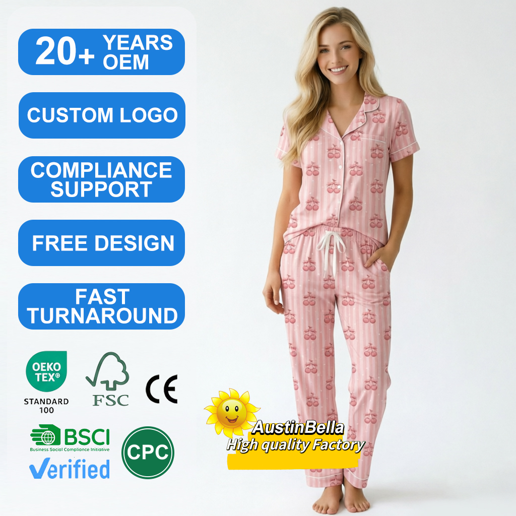 Manufacturer Custom Luxury Short Sleeve Summer Women's Pajamas Sets Bamboo Viscose Modal Tencel Pajamas for Women High-quality
