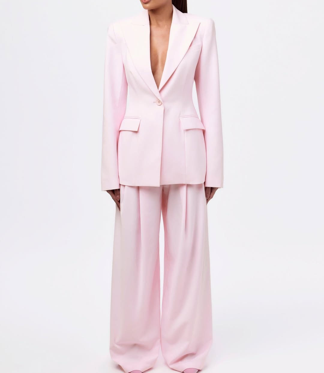 Customize Designer Blazer Jacket Women's Deep V-neck Sexy Slit Sleeve Single Button Blazer Office Lady Pink Two Piece Blazer
