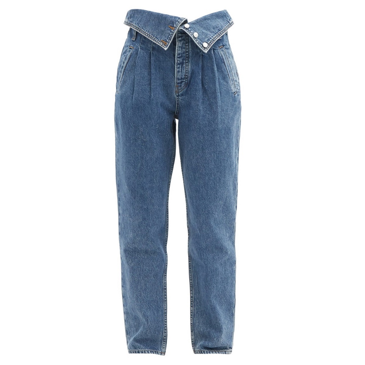 OEM Women's Denim Jeans in 80s Fold-over High-rise Waistband Shape With a Pleated Waist and Relaxed Straight-leg Shape Jean Pant