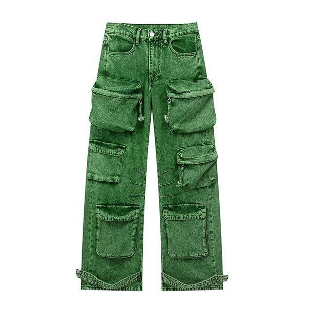 Hot Selling Women's Cargo Denim Pant for Summer Multi-pocket Ripped Straight Washable Retro Casual Jeans New Street Wear