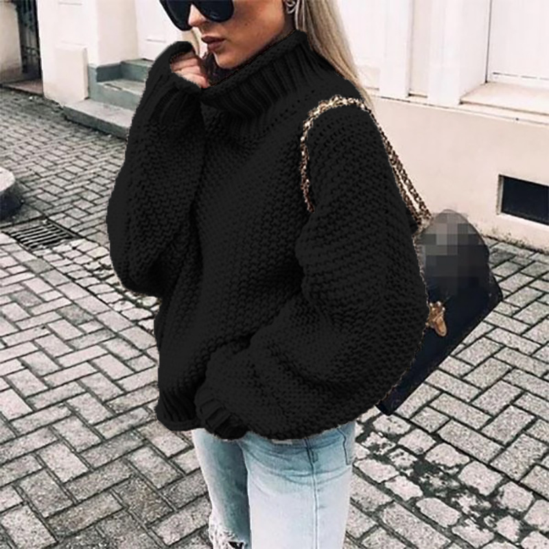 New Brand Autumn Winter Women's Long Sweater Rolled Edge Turtleneck Regular Sleeve Knitwear Sweater