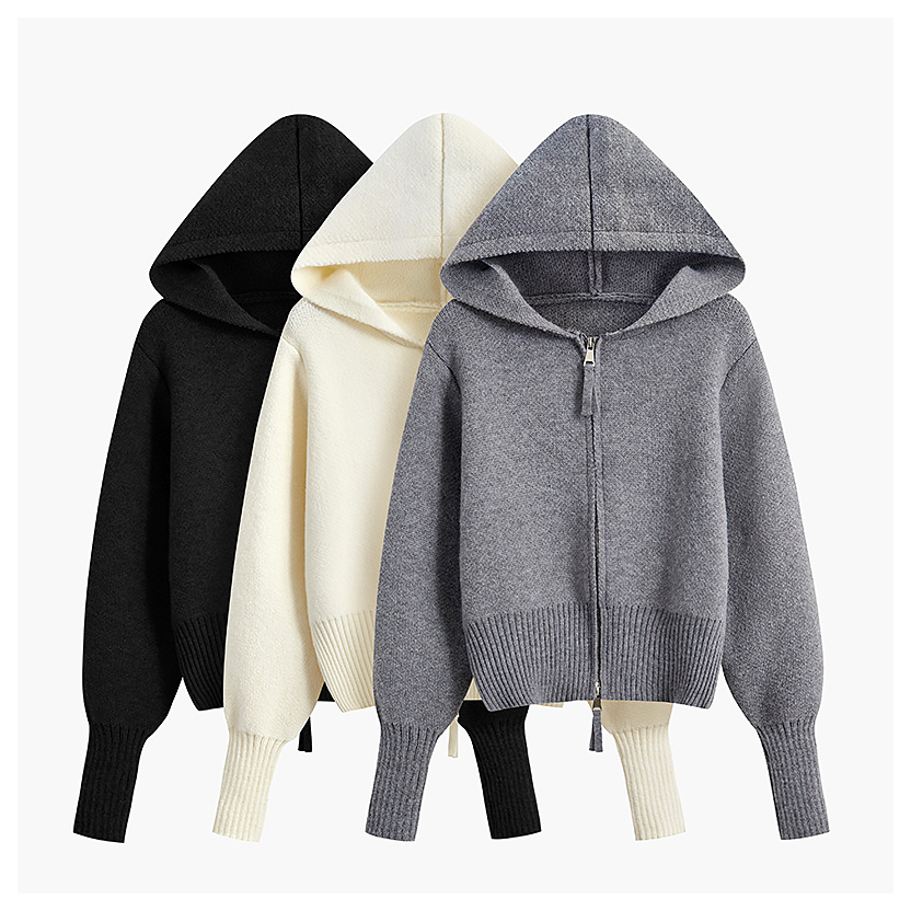 Korean Sweaters, Knitted Hoodies, Custom Knitwear, Women's Long Sleeved Zippered Hooded Cardigans Are Now Available