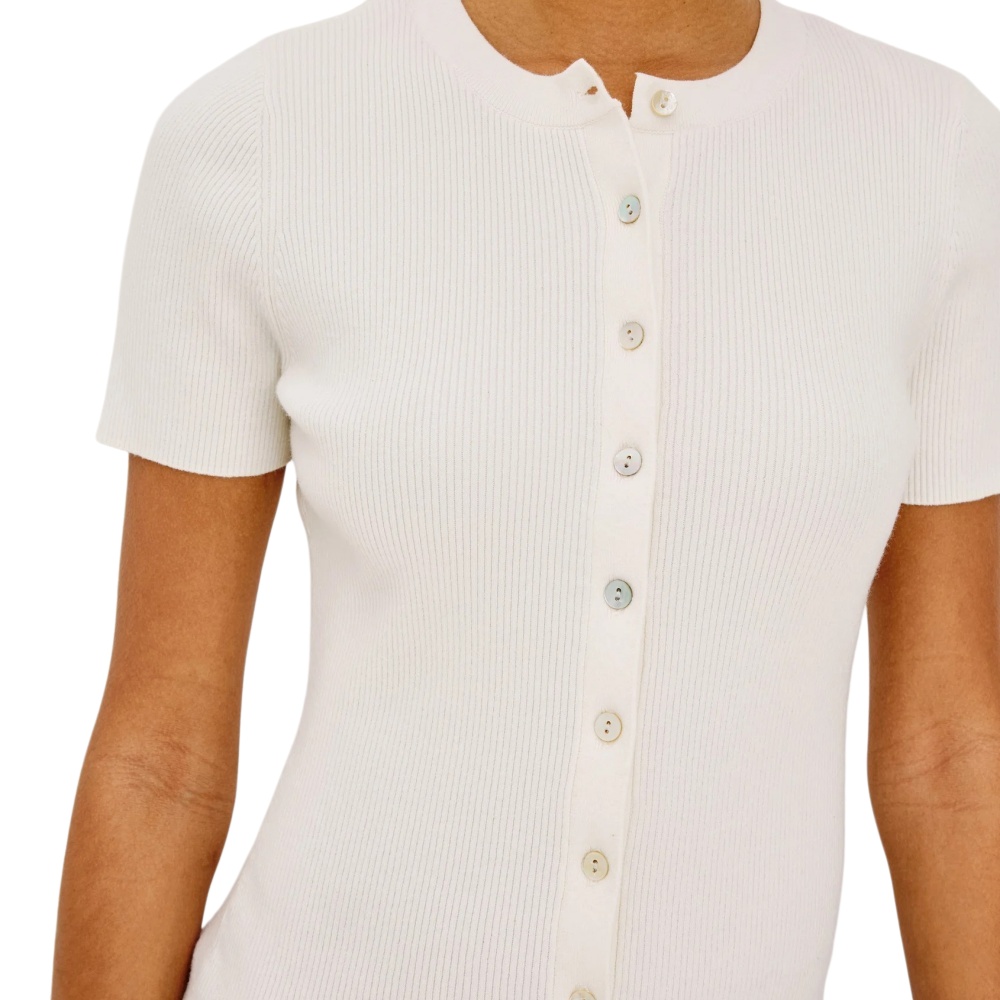 Knitwear Manufacturers Custom Crew Neck Knitted Tops Breathable Short Sleeve Cardigan Ribbed Women's Knit Sweater