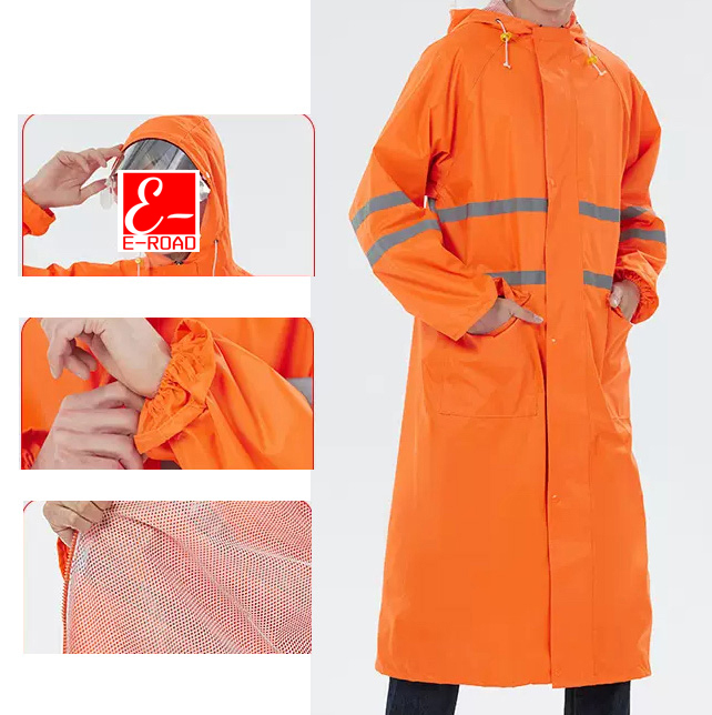 Custom Logo Long Hooded Safety Rain Jacket Poncho Waterproof Emergency Reflective Raincoat