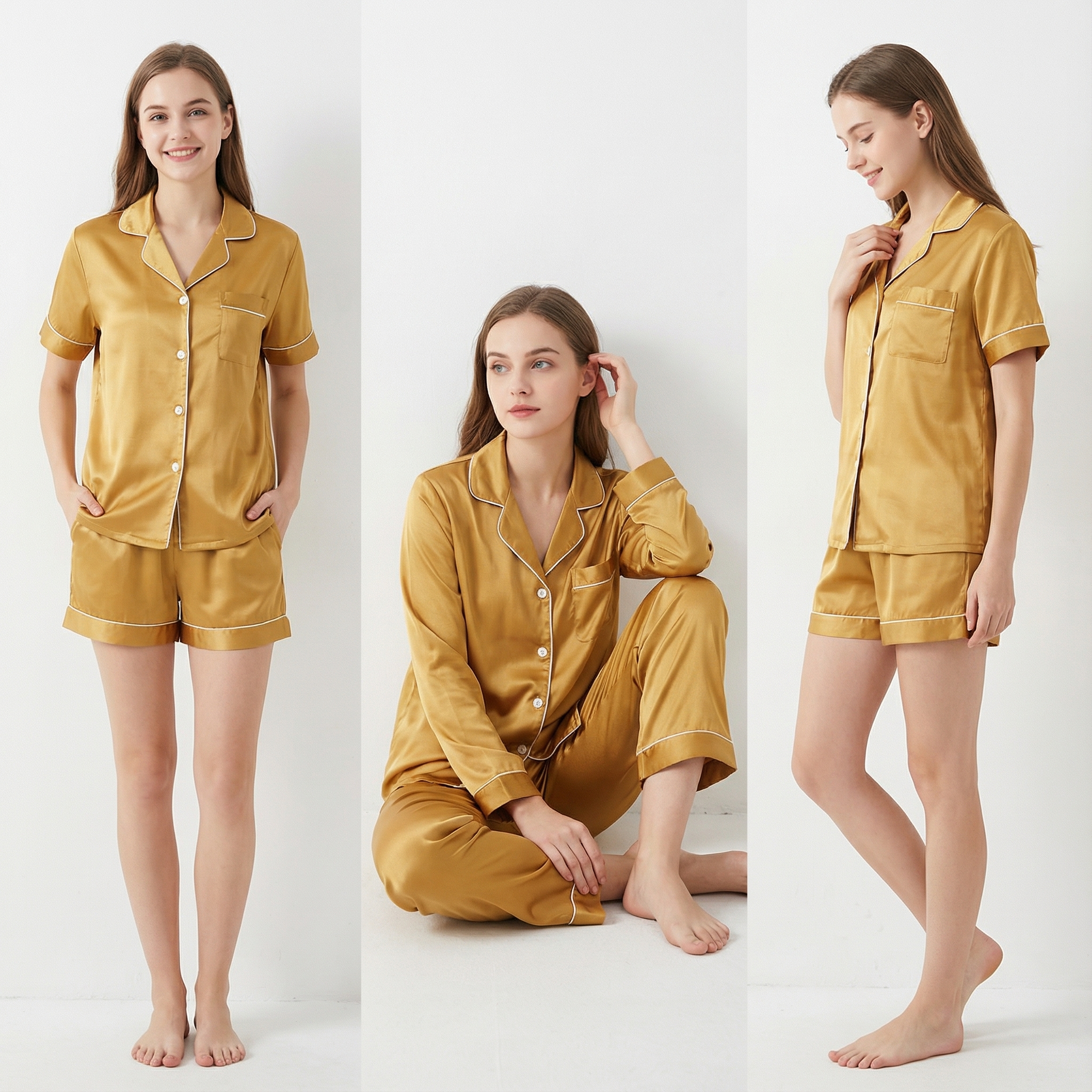 Women's Luxury Elegant Breathable Thermal Satin Elastic Waist Pajamas Set Plus Size Spring Summer Sleepwear