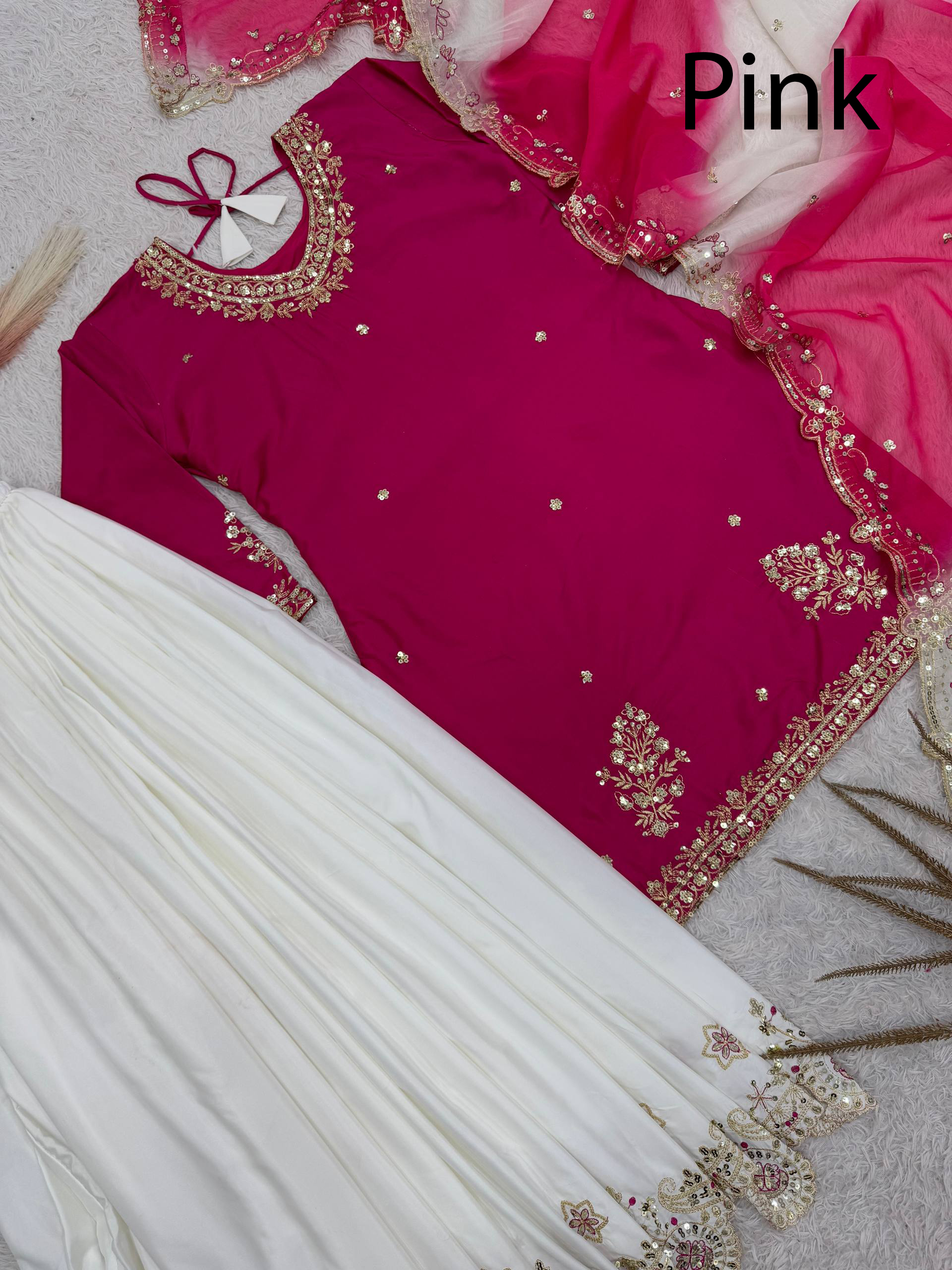 Wholesale Stitched Designer Indian Sequin Embroidered Crepe Slim Fit Sharara Gharara KurtiSet Diwali Wedding Party Premium
