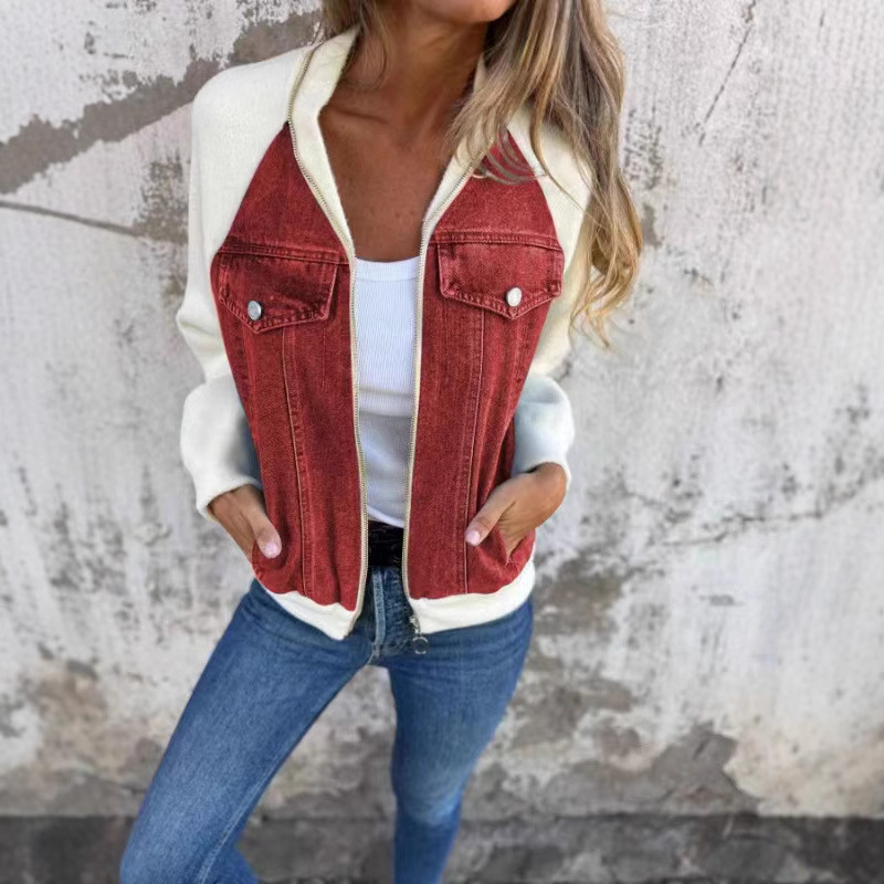 Women's Fall/ New Arrival Denim Patchwork Casual Fashion Sweep-Sleeve Outerwear Coat