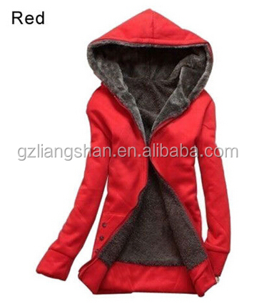 OEM Wholesale Cheap New Women's Lady Clothes Thicken Winter Warm Jacket Coat Hooded Fleece Outerwear