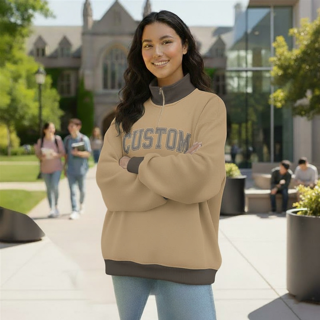 Custom Printed Autumn Winter Sorority Sweatshirt Women Oversized Knitted Polyester/Cotton Mockneck College Greek Apparel