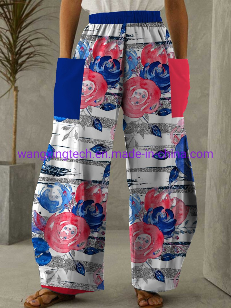 Wholesale 2022 Independence Day 3D Printed Wide Leg Pants Spring and Summer Ladies Fashion Elastic High Waist Bloomers Trousers