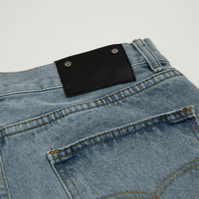 Custom Men's Street Wear Heavyweight Denim Shorts Applique Embroidery Jorts Vintage Zipper Fly 100% Cotton MID Waist Shorts