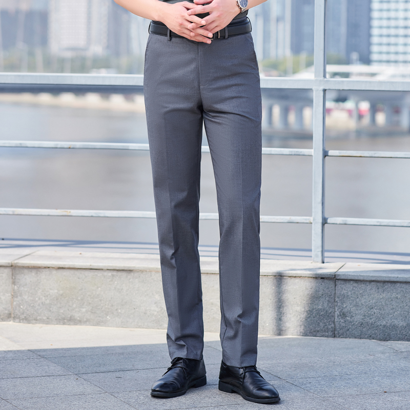 Tailored Serge Grey Straight Leg Men's Business Professional Trousers