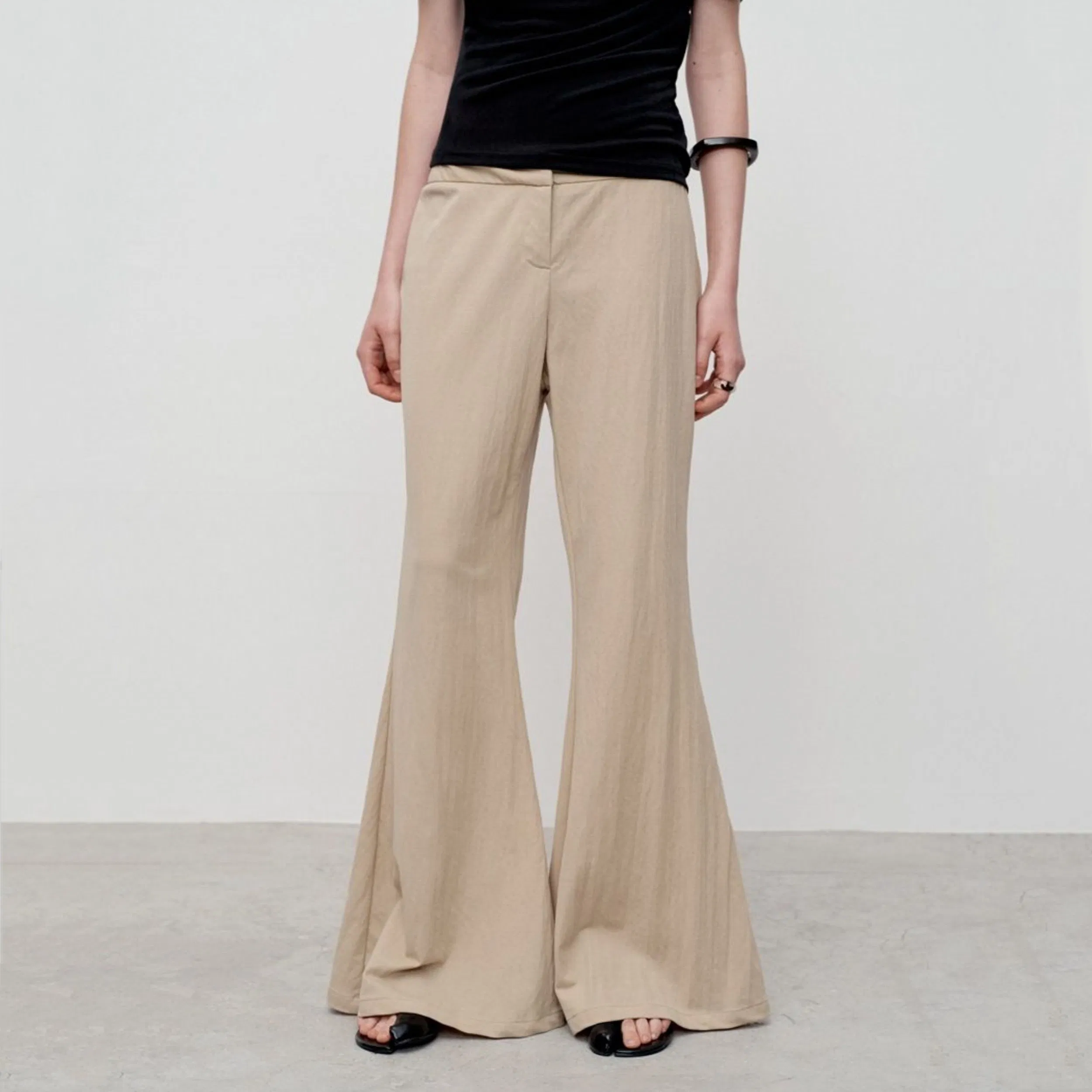 Factory Customized Ladies Summer Low-Rise Knitted Elastic Soft Skin-Friendly Flared Pants Casual Trousers