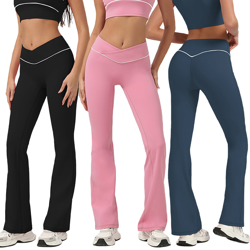 Nude Tight Quick-Drying High Waist Hip-Lifting Yoga Trousers Running Fitness Wide Leg Flared Trousers Casual Sports Trousers for Women
