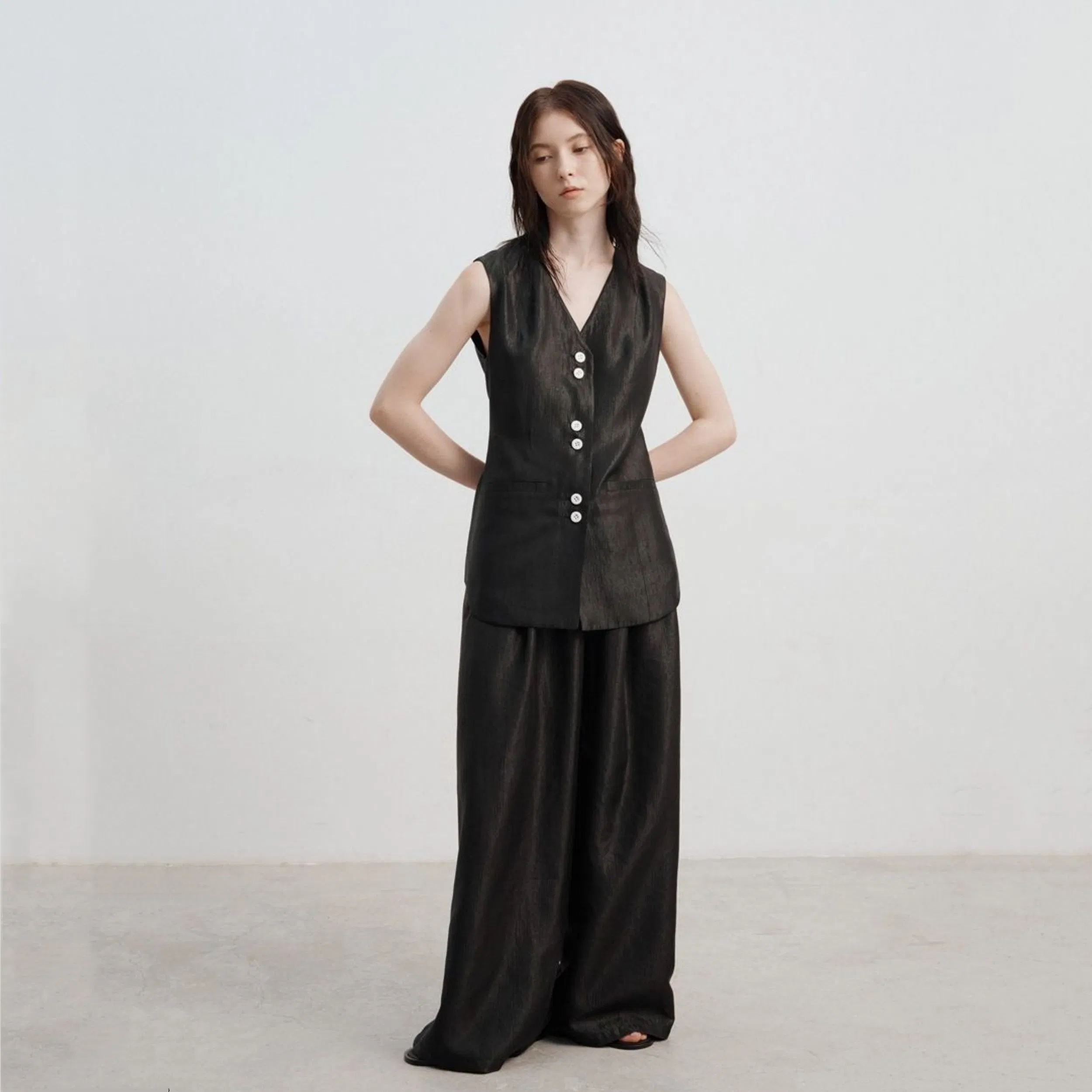 Factory Customization Summer Acetate Wide-Leg Pants High Waist A-Line Straight Casual Trousers