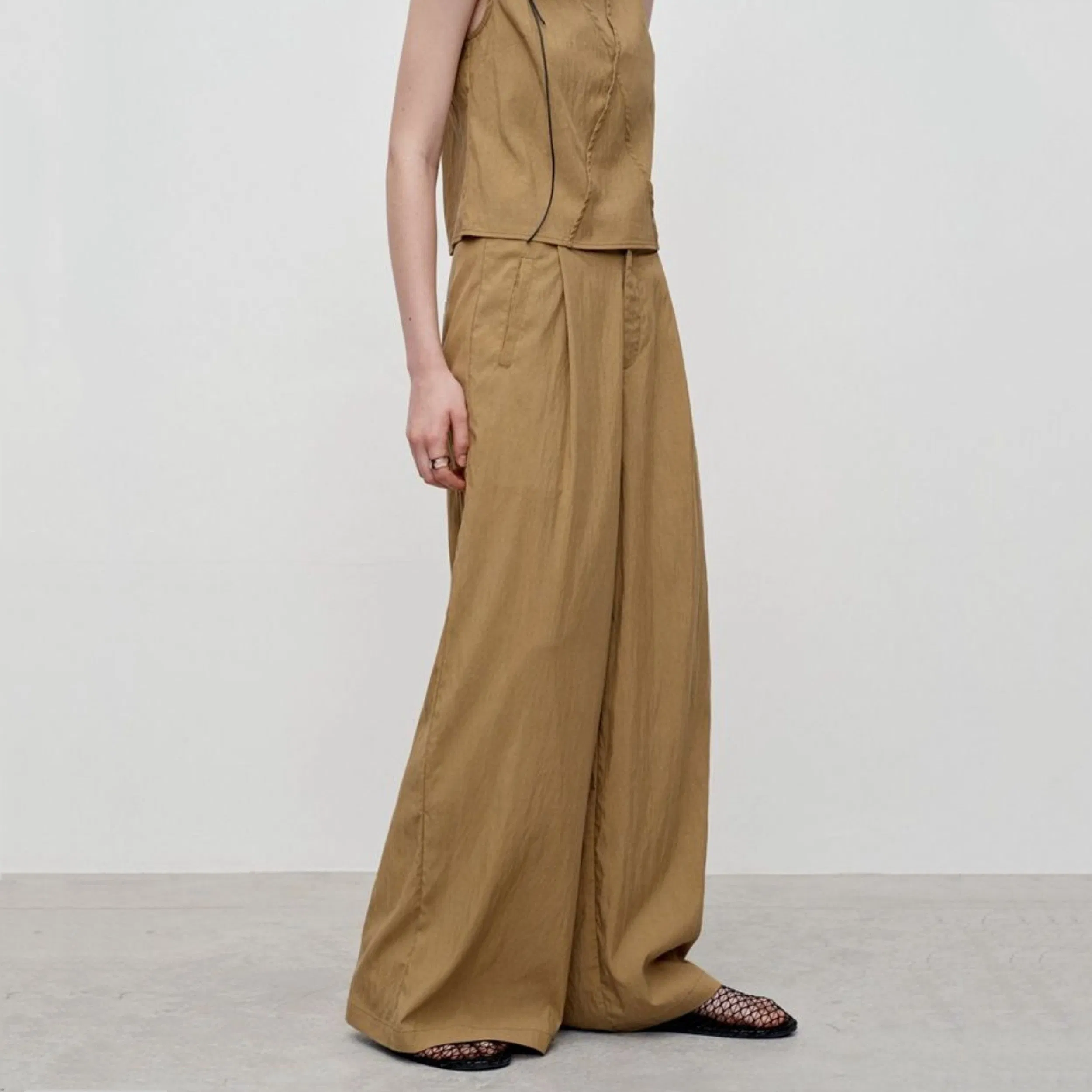 Factory Customized Ladies Summer Pure Cotton Soft Breathable Loose Low Waist Wide Leg Pants Casual Trousers