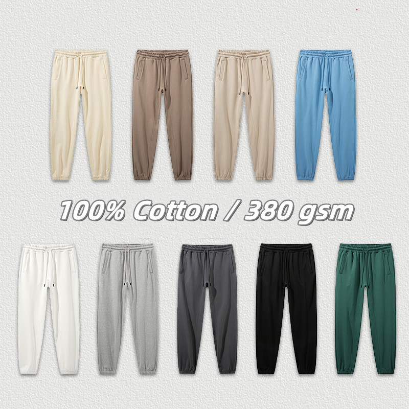 Wholesale Men's Terry 100% Cotton 380 GSM Sweatpants Fashion Jogger Pants Streetwear Men Jeans Sports Wear Trousers Track Pants