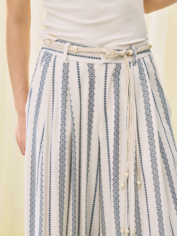 Loose-Fitting Striped Cotton and Linen Trousers for Everyday Wear