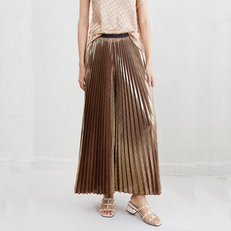 Factory Customized Spring and Summer High Waist Loose Metal Shiny Casual Wide Leg Pants Soft and Breathable