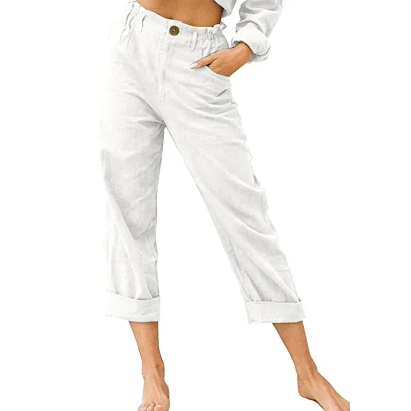 Linen Cotton Slacks Lady Loose Leisure Trousers