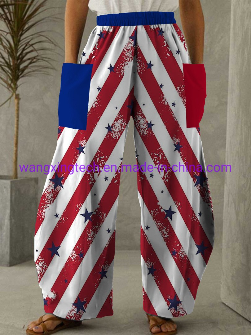 Wholesale 2022 Independence Day 3D Printed Wide Leg Pants Spring and Summer Ladies Fashion Elastic High Waist Bloomers Trousers