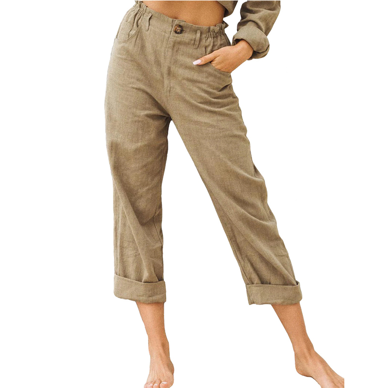 High Waist Women Casual Trousers Linen/Cotton Slacks