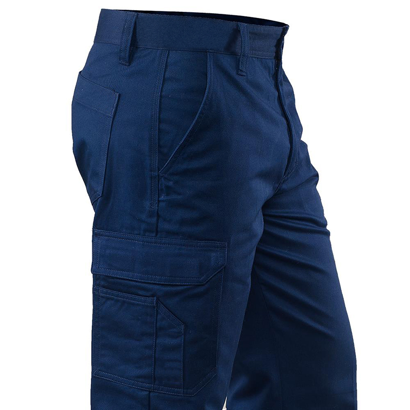 Custom Solid Color Long Mens Cargo Pants Navy Blue Workwear Anti-Pilling Cotton Men's Trousers