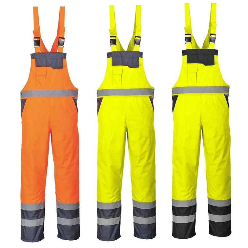 Winter Hi Vis Fluorescent Safety Cargo Bib Overall Workwear Trousers