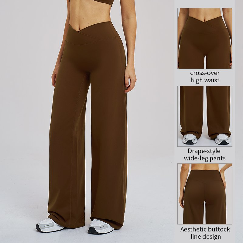 Custom Logo Crossover High Waist Wide Leg Trousers for Workouts &amp; Errands
