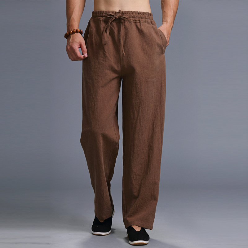 Yigao Cotton Linen Casual Pants with Elastic Waist, Linen Breathable Straight Leg Men's Pants