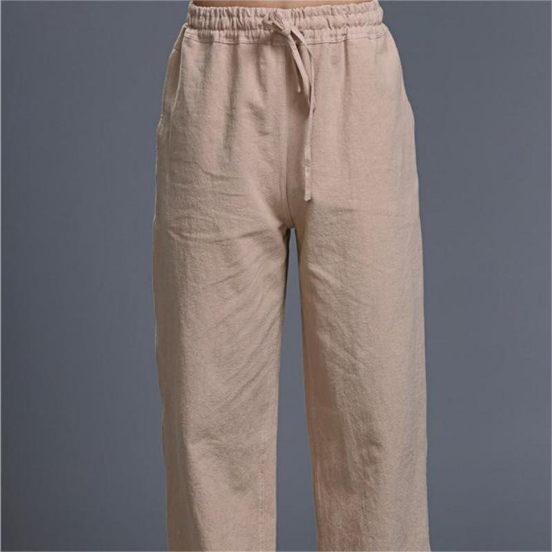 Yigao Cotton Linen Casual Pants with Elastic Waist, Linen Breathable Straight Leg Men's Pants