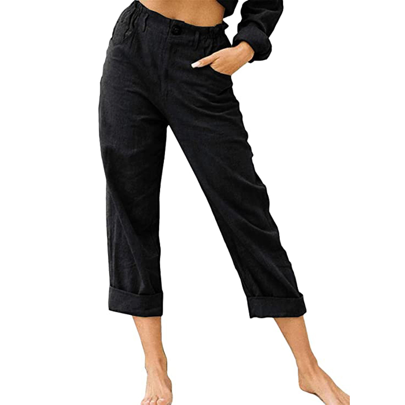 Linen Cotton Slacks Lady Loose Leisure Trousers
