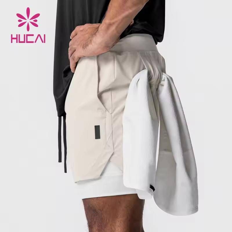 OEM ODM Custom High Quality Active Athletic Training Double Layer Pockets Mens 2 in 1 Fitness Workout Sports Running Gym Shorts