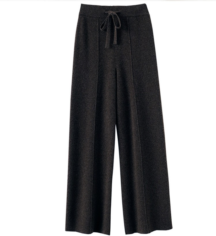Women's High Waisted Cashmere Wide-Leg Trousers Woollen Knitted Straight Trousers