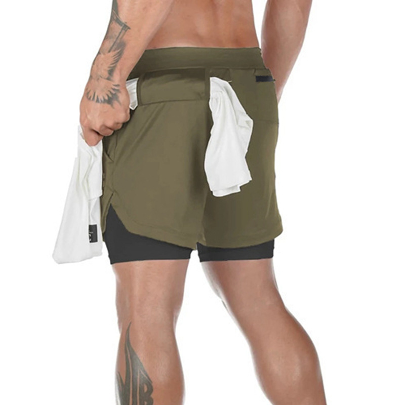 Men Plus Size Double Layer Jogger Workout Shorts Basketball Cargo Shorts Loose Outdoor Side Pocket Mesh Men Gym Shorts