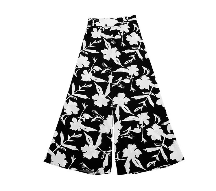 Summer Fashion Casual Holiday Beach Floral Printed Wide-Leg 3/4 Long Trousers