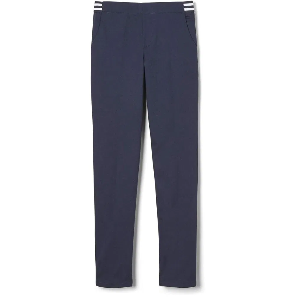 Navy Blue Slim Fit Kids Uniform Pants Stretchy School Trousers with Waist Stripes for Boys &amp; Girls