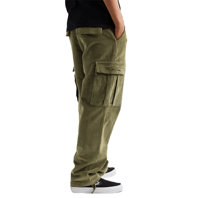 Custom Logo Straight Leg Pants Men Corduroy Casual Chino Track Cargo Pants with Big Pockets