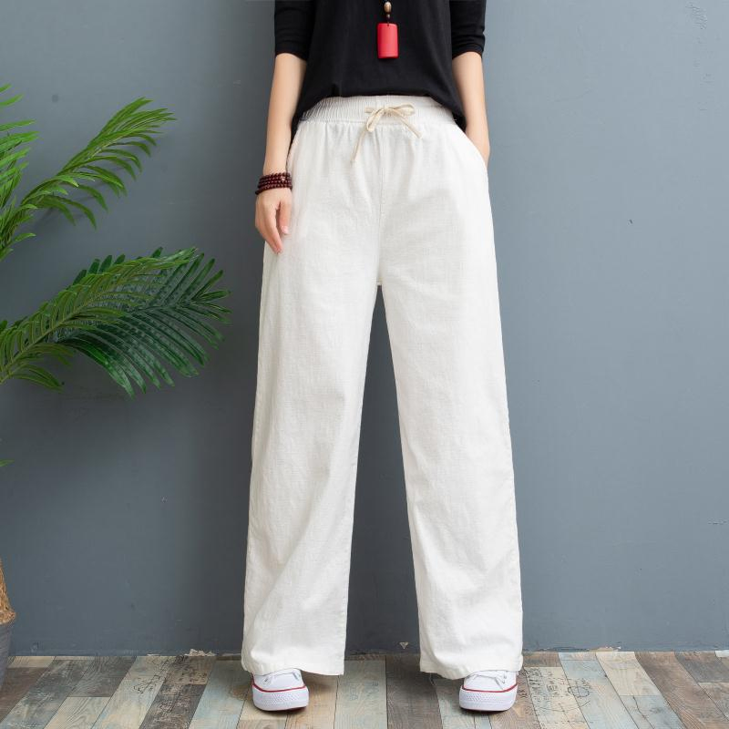 Fashion Garment Ladies Bottom Women Trousers Loose Linen Wide Leg Casual Pants