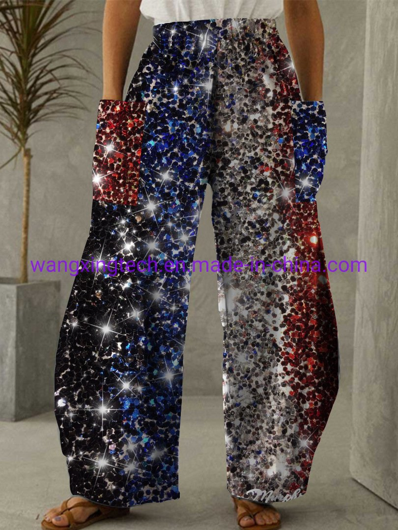 Wholesale 2022 Independence Day 3D Printed Wide Leg Pants Spring and Summer Ladies Fashion Elastic High Waist Bloomers Trousers