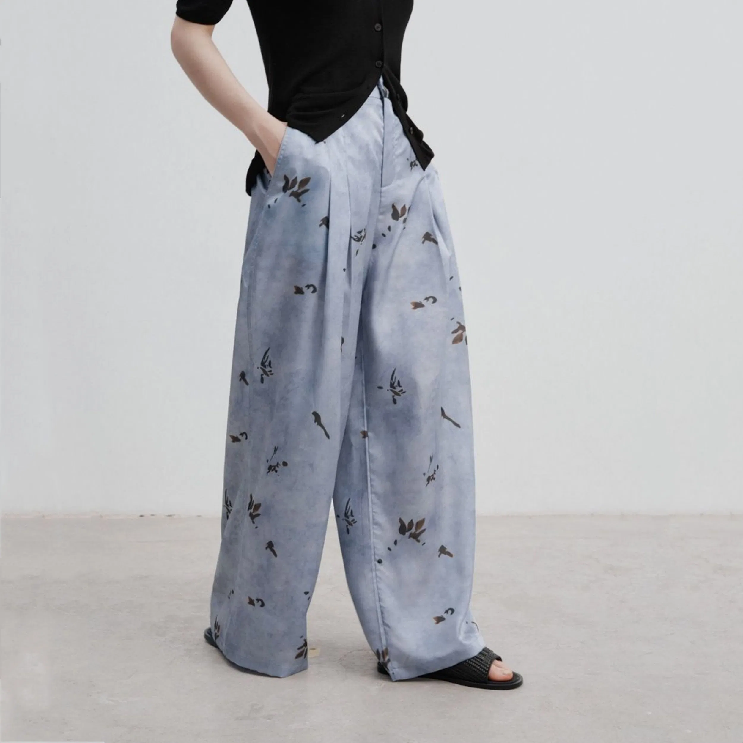 Factory Customization Summer High Waist Wide-Leg Casual Trousers for Women