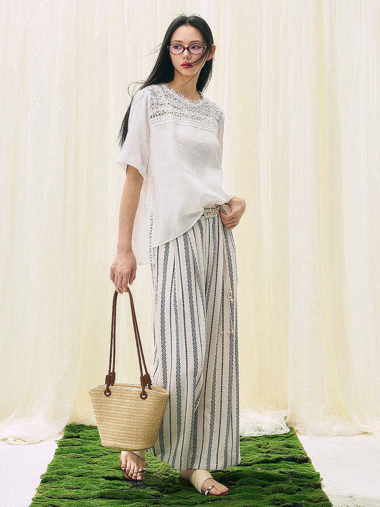 Loose-Fitting Striped Cotton and Linen Trousers for Everyday Wear