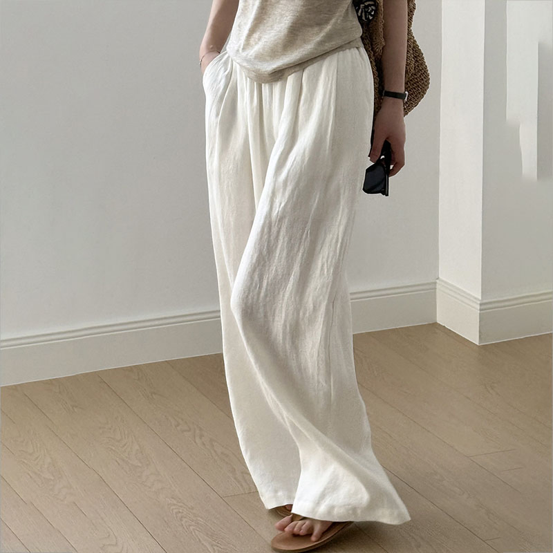 Trendy Thin Linen Trousers with Stretchy Waist for Women