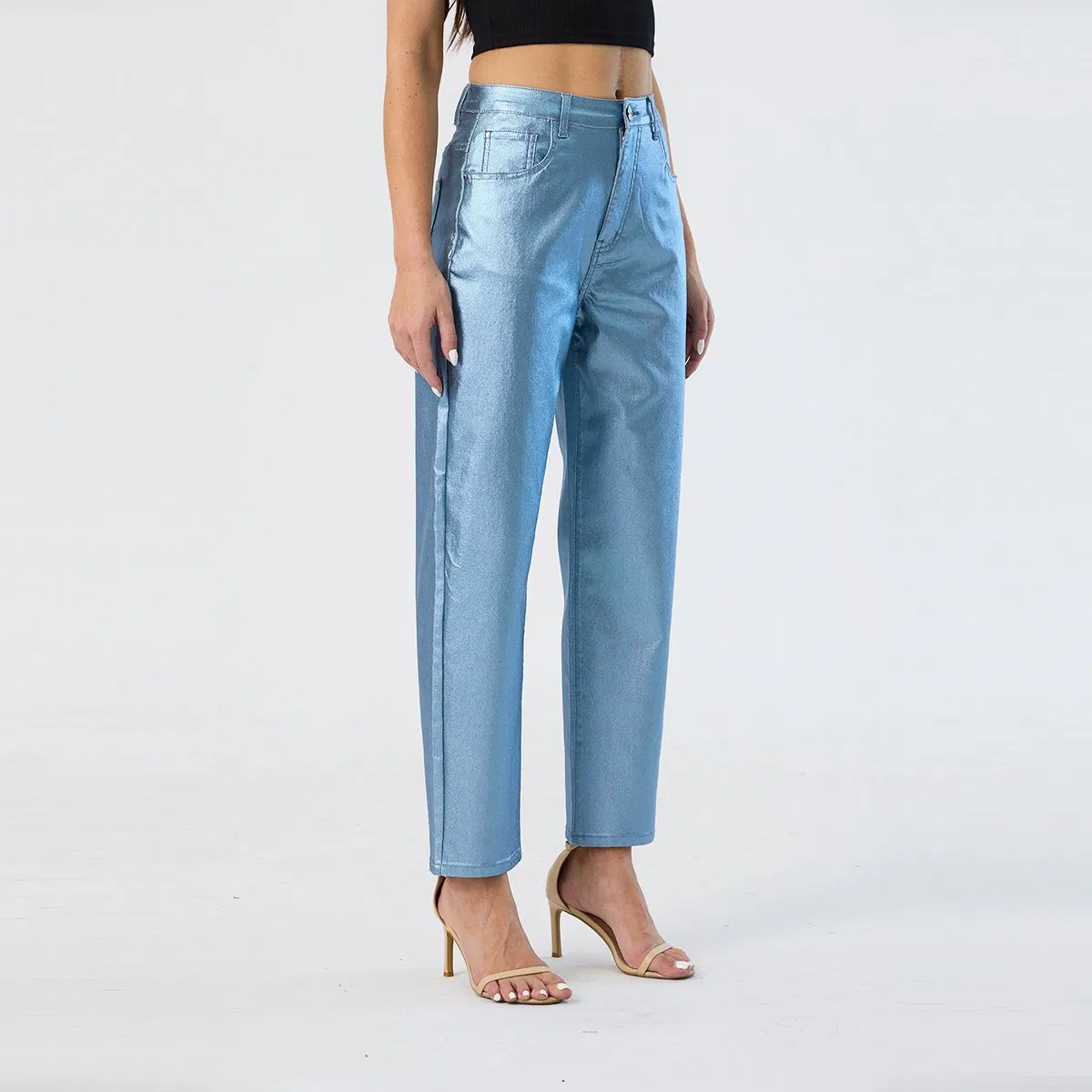 Custom Blue Colored Pants Straight High Waist Stretchy Party Trousers for Women