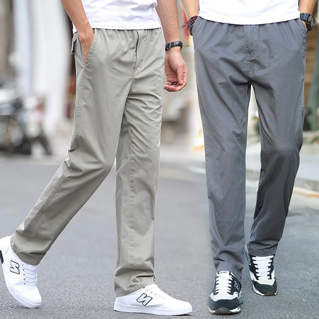 Men's Elastic Waist Custom Logo Khaki Cargo Pant Straight Leg Cotton Trousers Chinos Jeans Pants
