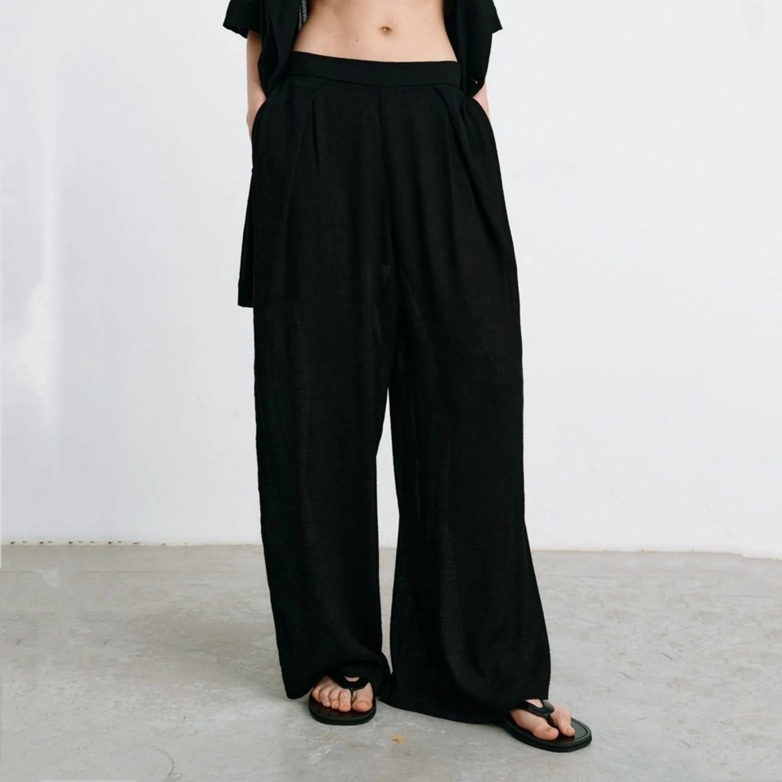 Factory Customization Stylish Women's Wide Leg Linen Trousers for Summer Comfort
